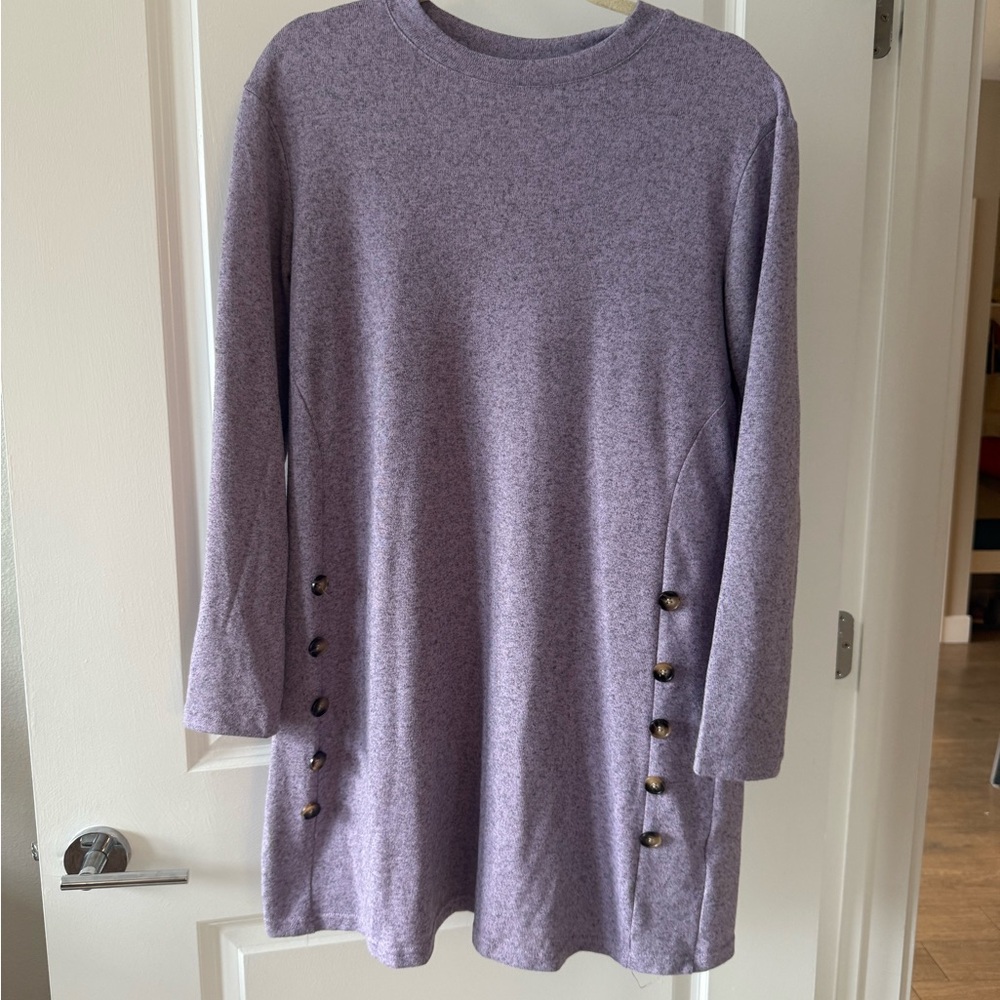 Purple Long Sleeve Sweater Dress with Button Accents